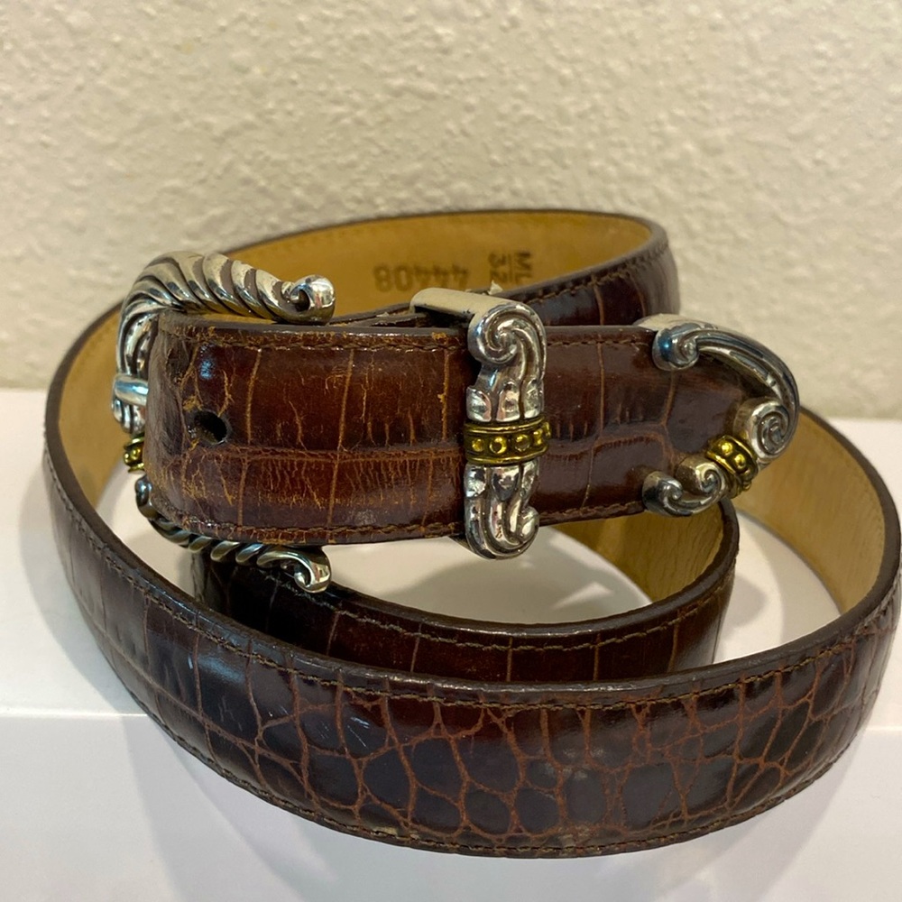 Brighton Croc Embossed Brown Leather Belt, Made in USA |Size M/L 32